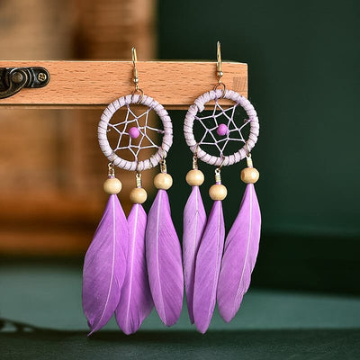 wickedafstore 0 purple Dreamcatcher Feather Earrings