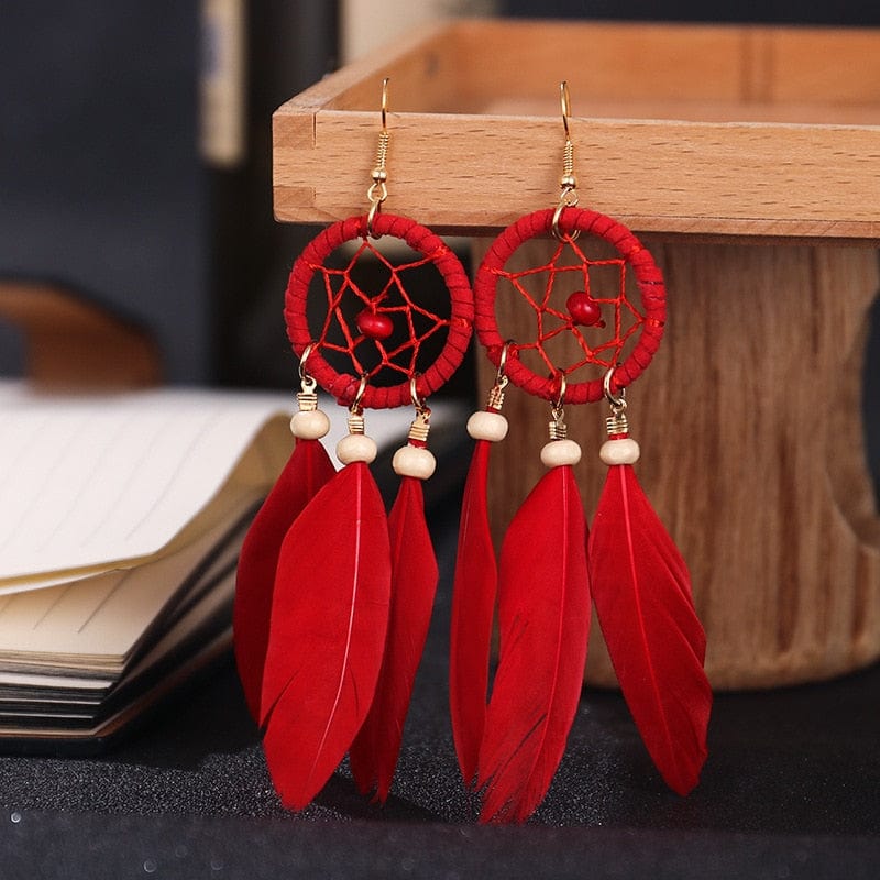 wickedafstore 0 red Dreamcatcher Feather Earrings