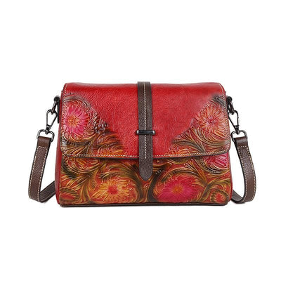 wickedafstore 0 Red Embossed Flowers Messenger Bag