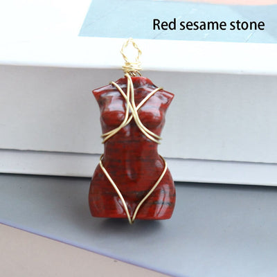 wickedafstore 0 Red sesame 1pc Natural Crystal Pendant Women's Body Model Necklace Sexy Gem Jewelry Sweater Chain Energy Rose Quartz Gift