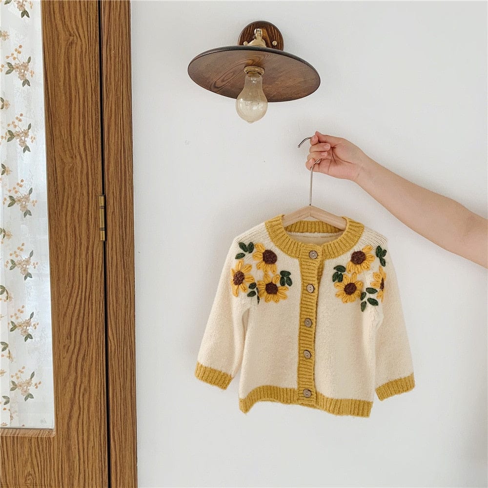 wickedafstore Sunflower Baby Girl Knitted Cardigan Beige 24M