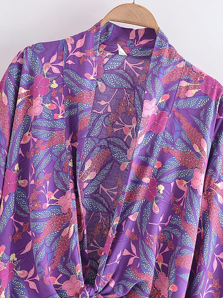 wickedafstore 0 Vintage Boho Kimono Short Robe Swimsuits Women Fashion Batwing Sleeves Rayon Bohemian Bikini Cover Ups Beachwear