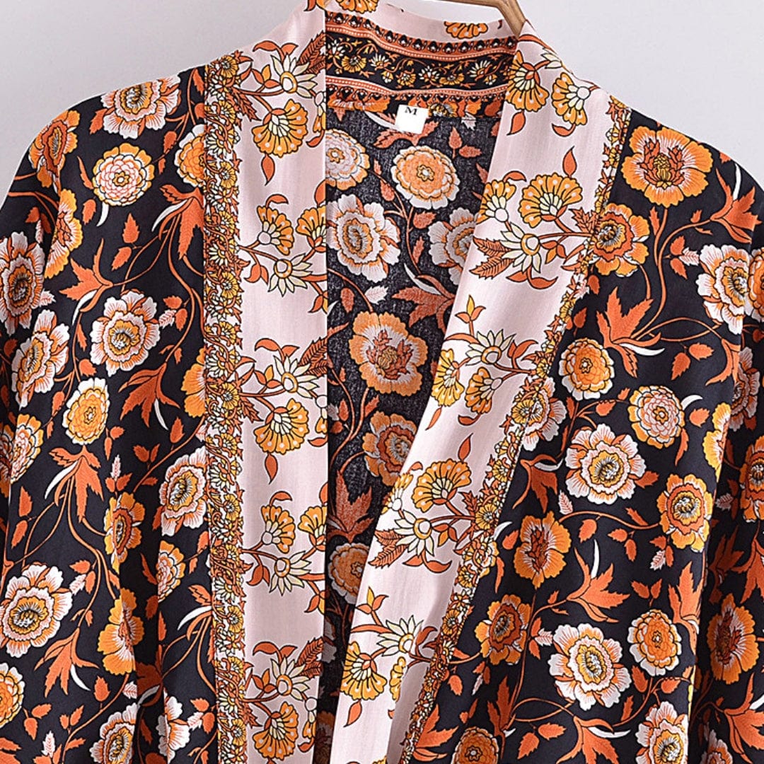 wickedafstore 0 Vintage Boho Kimono Short Robe Swimsuits Women Fashion Floral Batwing Sleeves Rayon Bohemian Bikini Cover Ups Beachwear