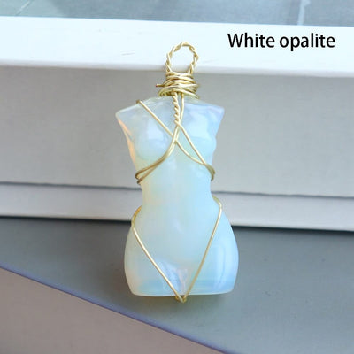 wickedafstore 0 white opal 1pc Natural Crystal Pendant Women's Body Model Necklace Sexy Gem Jewelry Sweater Chain Energy Rose Quartz Gift