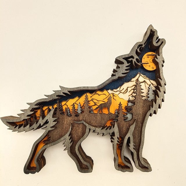 wickedafstore 0 Wooden Wolf Figurine with LED Lights