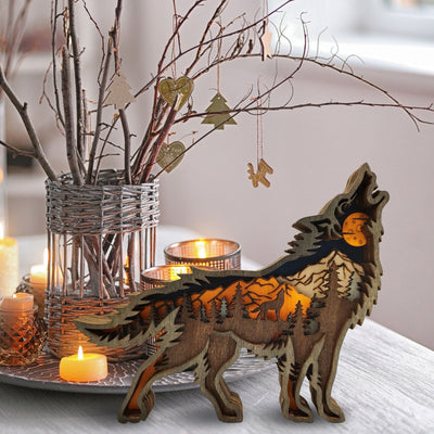 wickedafstore 0 Wooden Wolf Figurine with LED Lights