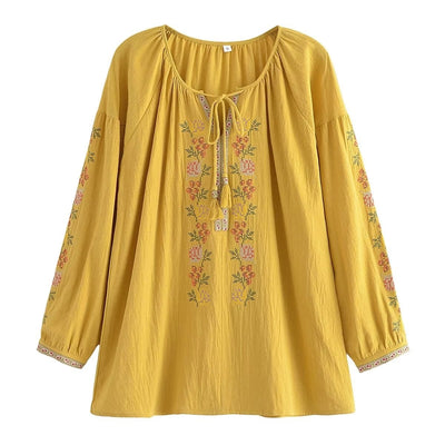 wickedafstore 0 Yellow / S Boho Blossom Embroidered Blouse