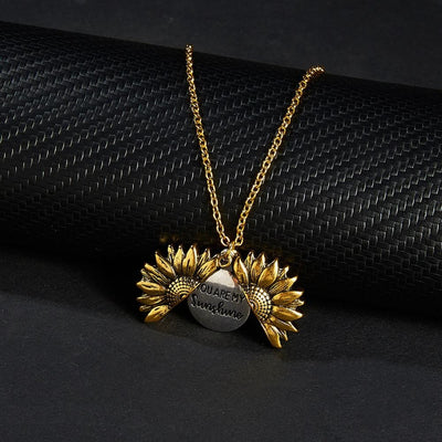 wickedafstore 0 You are my sunshine Vintage Creative Sunflower pendant Double-layer Open Necklace Sweater Necklaces for Women Jewelry Gift