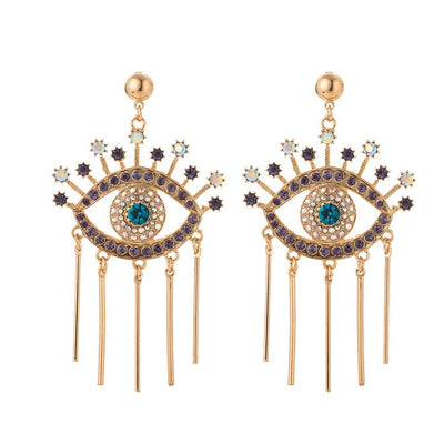 wickedafstore 0 ZA2025-GOLD Exquisite Eye Shape With Inlaid Rhinestone Pendant Earrings Cutout  Eyes Eardrop Cheap Wholesale Ladies Everyday Party Earrings