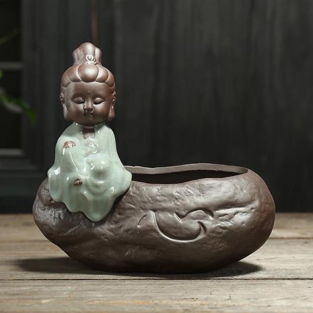 wickedafstore 04 With Hole Little Monk Ceramic Flower Pot