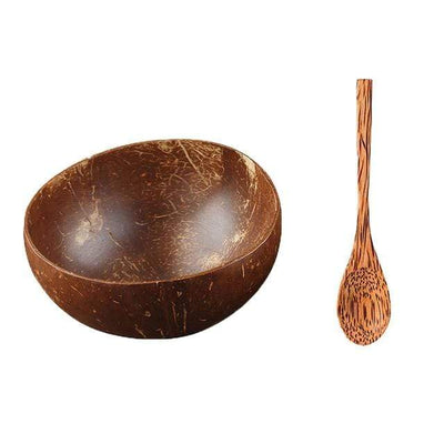 wickedafstore 1 Spoon 1 Bowl Natural Coconut Wood Bowl