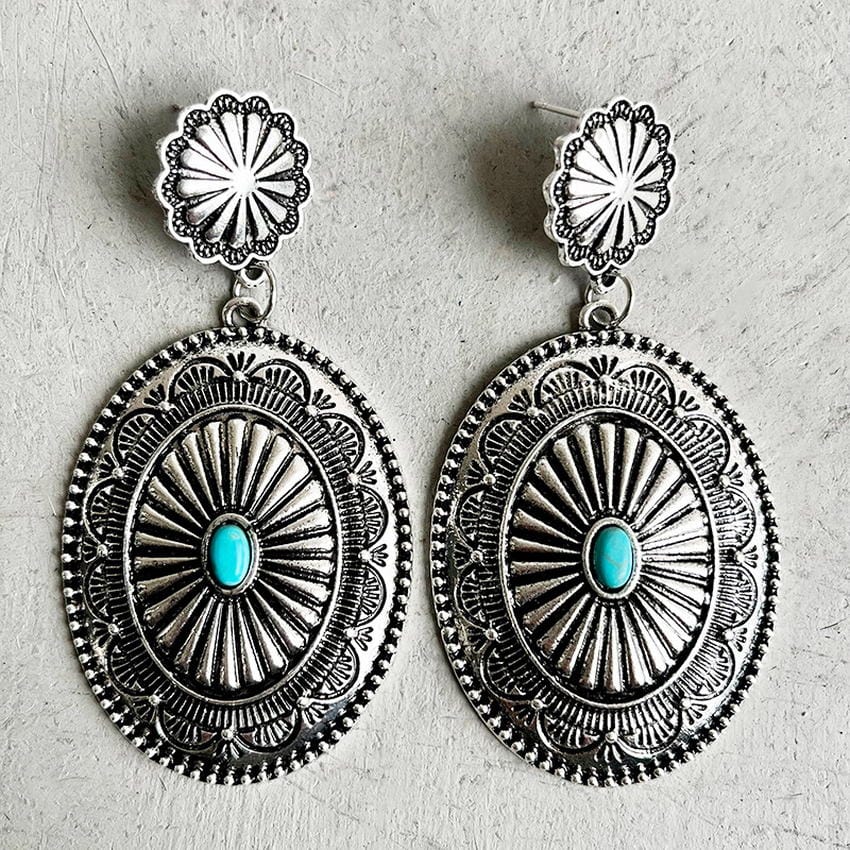 wickedafstore 1 Turquoise Oval Concho Earrings