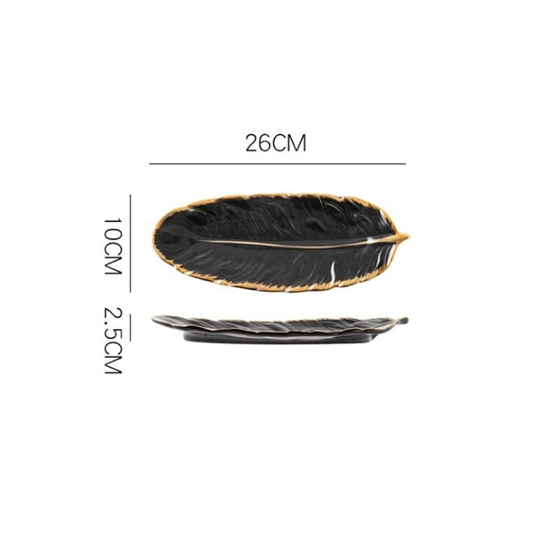 wickedafstore 10'' Black Feather Shape Plate