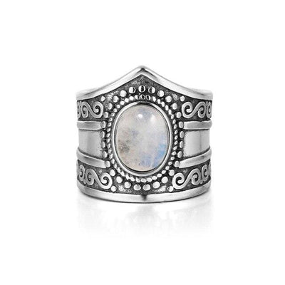 wickedafstore 10 / White S925 Sterling Silver Rainbow Moonstone Ring