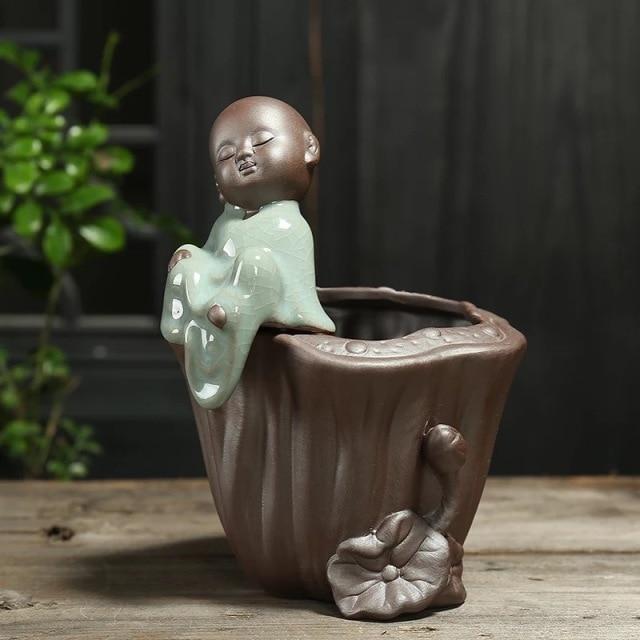 wickedafstore 11 Without Hole Little Monk Ceramic Flower Pot