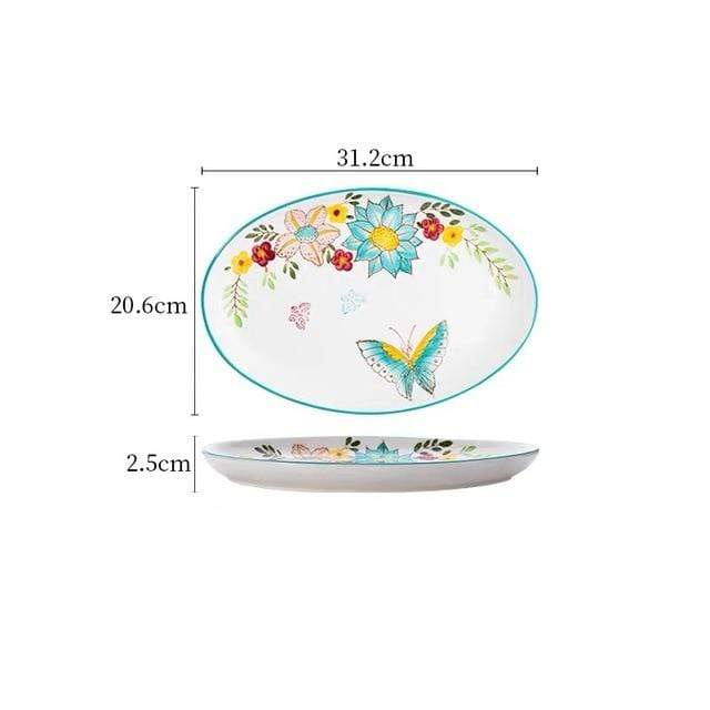 wickedafstore 12inch oval plate Nordic Style Floral Plates Set