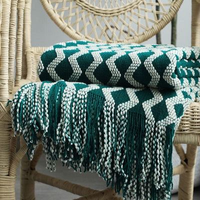 wickedafstore 130x170cm/51.18''x66.92'' / Green Nordic Knitted Blanket