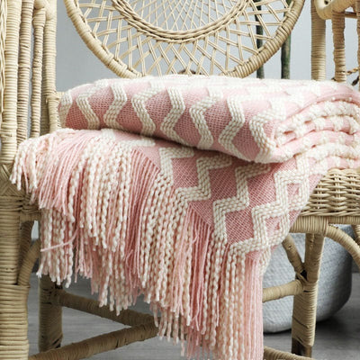 wickedafstore 130x170cm/51.18''x66.92'' / Pink Nordic Knitted Blanket