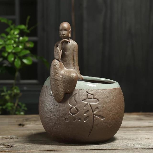 wickedafstore 14 Without Hole Little Monk Ceramic Flower Pot