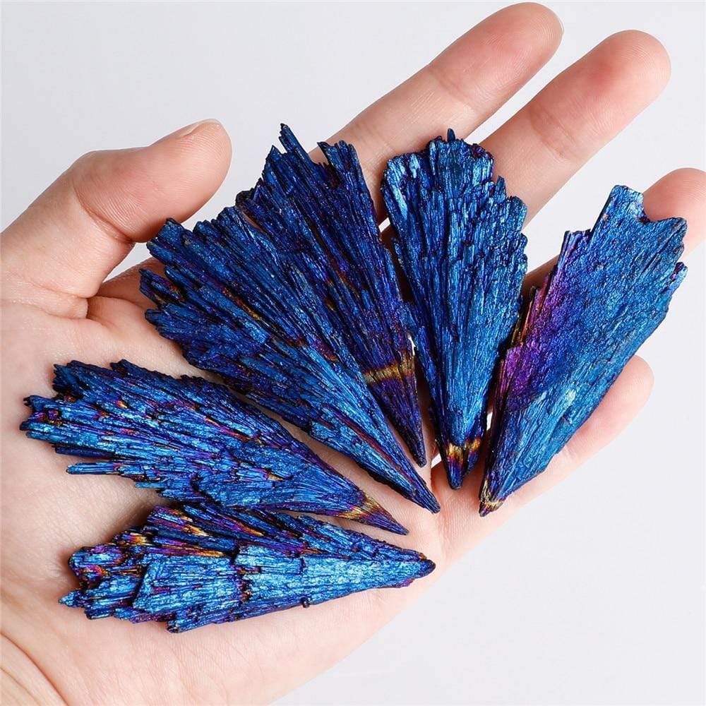 wickedafstore 1pcs Stones And Crystal Black Tourmaline Natural Blue Colors and Minerals Blue Titanium Aura Quartz Crystal Tail Decor