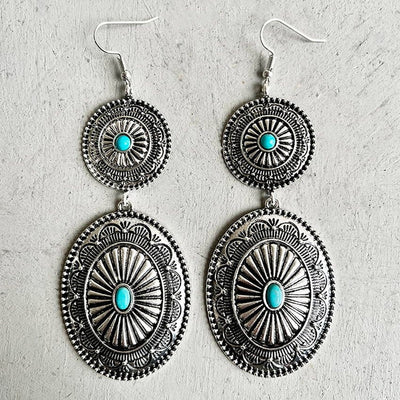 wickedafstore 2 Turquoise Oval Concho Earrings