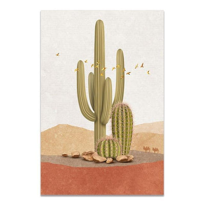 wickedafstore 20x25cm No Frame / 02 Abstract Landscape Sun and Moon Scene Boho Canvas Prints Cactus Wall Art Nordic Desert Wall Picture for Living Room Home Decor