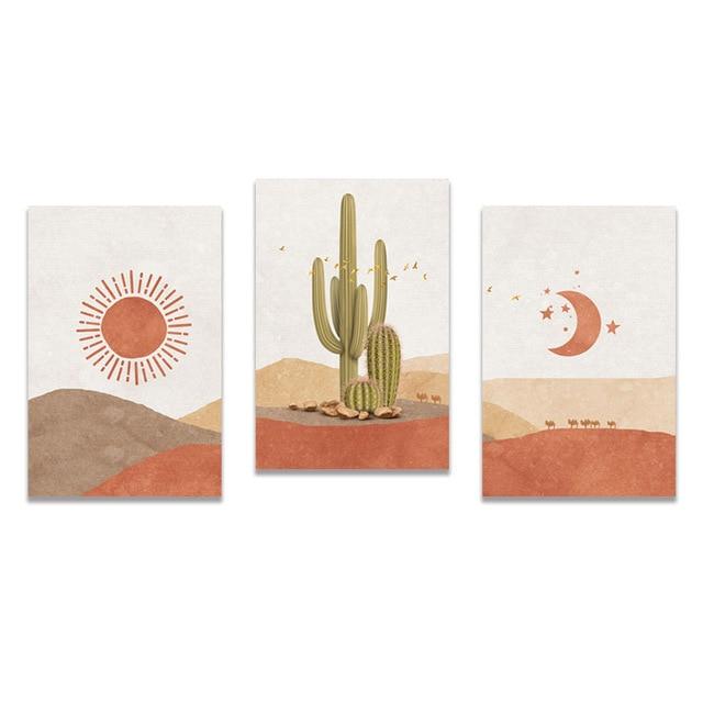 wickedafstore 20x25cm No Frame / 04 Abstract Landscape Sun and Moon Scene Boho Canvas Prints Cactus Wall Art Nordic Desert Wall Picture for Living Room Home Decor
