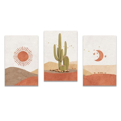 wickedafstore 20x25cm No Frame / 04 Abstract Landscape Sun and Moon Scene Boho Canvas Prints Cactus Wall Art Nordic Desert Wall Picture for Living Room Home Decor