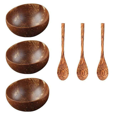 wickedafstore 3 spoon 3 bowl Natural Coconut Wood Bowl