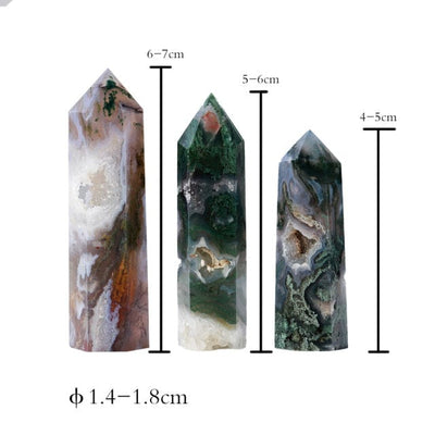 wickedafstore 4-5 cm/1.6''-2'' Moss Agate Point Tower Crystal