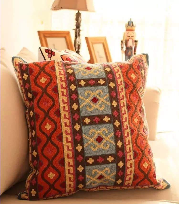 Handmade Geometric Embroidered Cushion Cover - wickedafstore