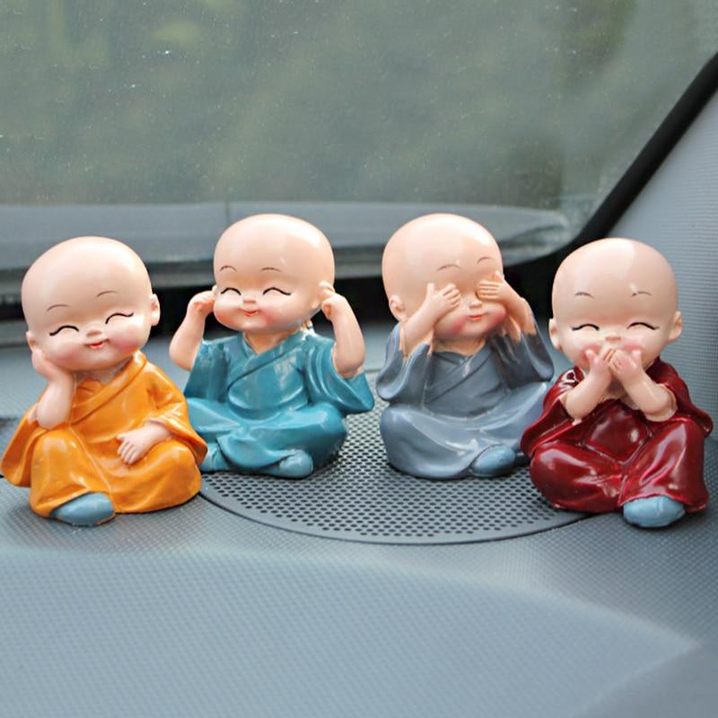 wickedafstore 4Pcs Cute KongFu Monk Car Interior Display Decoration Car Seat Ornament Home Lovely Decor Dolls