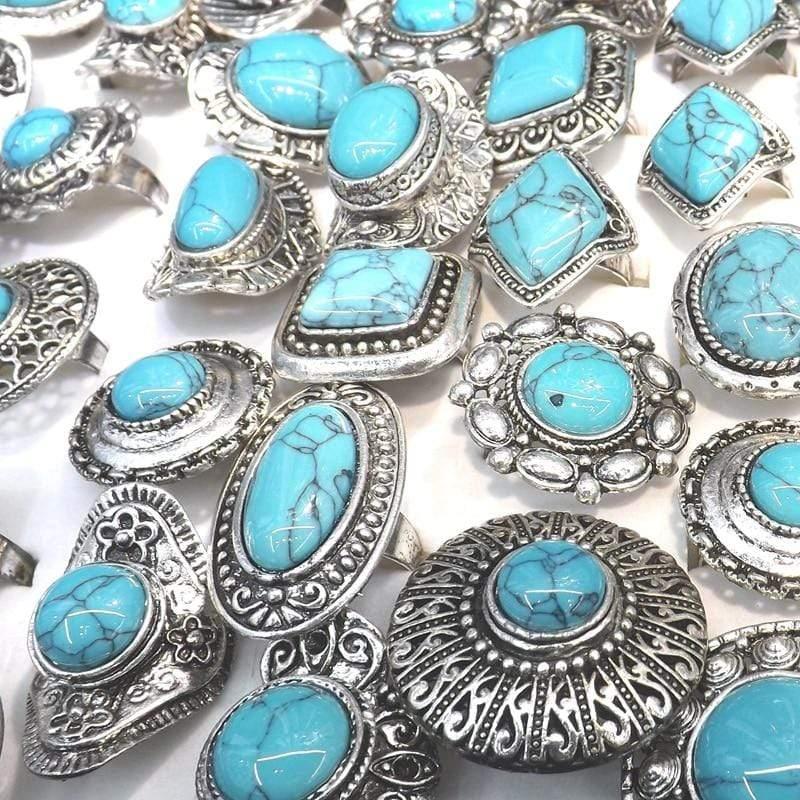 wickedafstore 50pcs Turquoise Stone Rings
