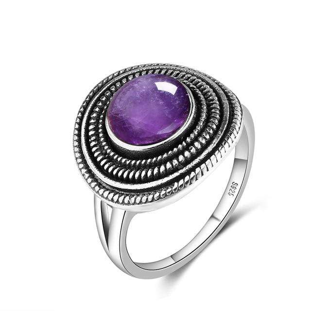S925 Sterling Silver Natural Stone Round Ring - wickedafstore