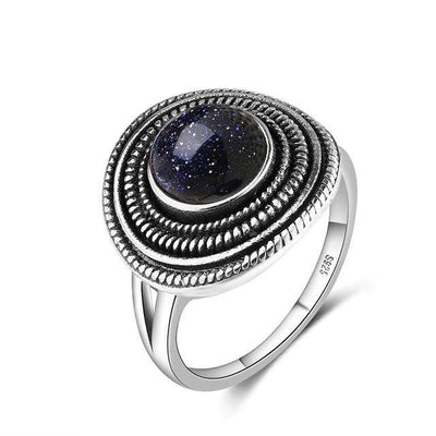 wickedafstore 6 / Bluesand S925 Sterling Silver Natural Stone Round Ring