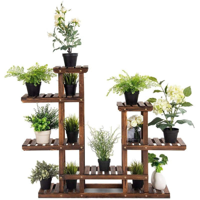 wickedafstore 6-Tier Layered Wooden Plant Shelf