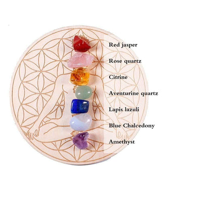 wickedafstore 7 Chakra Healing Stones with array Wood Plate