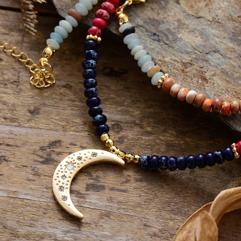 wickedafstore 7 Chakra Moon Necklace
