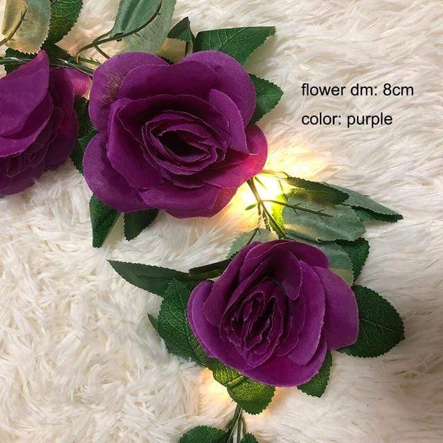 wickedafstore 8cm purple rose / 0-5W Decorative Rose Vine String Lights