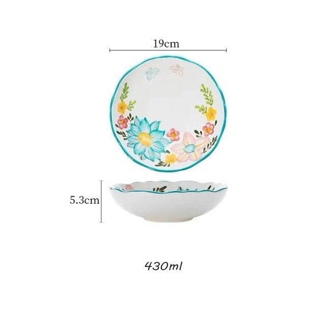 wickedafstore 8inch bowl Nordic Style Floral Plates Set