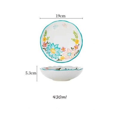 wickedafstore 8inch bowl Nordic Style Floral Plates Set