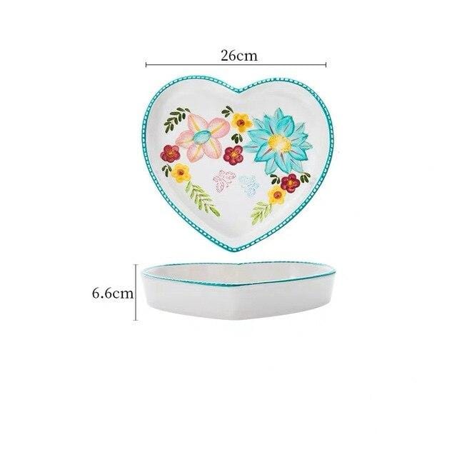 wickedafstore 8inch heart plate Nordic Style Floral Plates Set