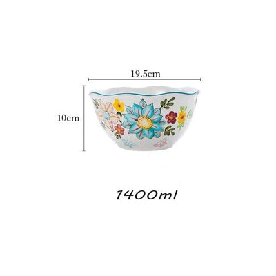 wickedafstore 8inch soup bowl Nordic Style Floral Plates Set