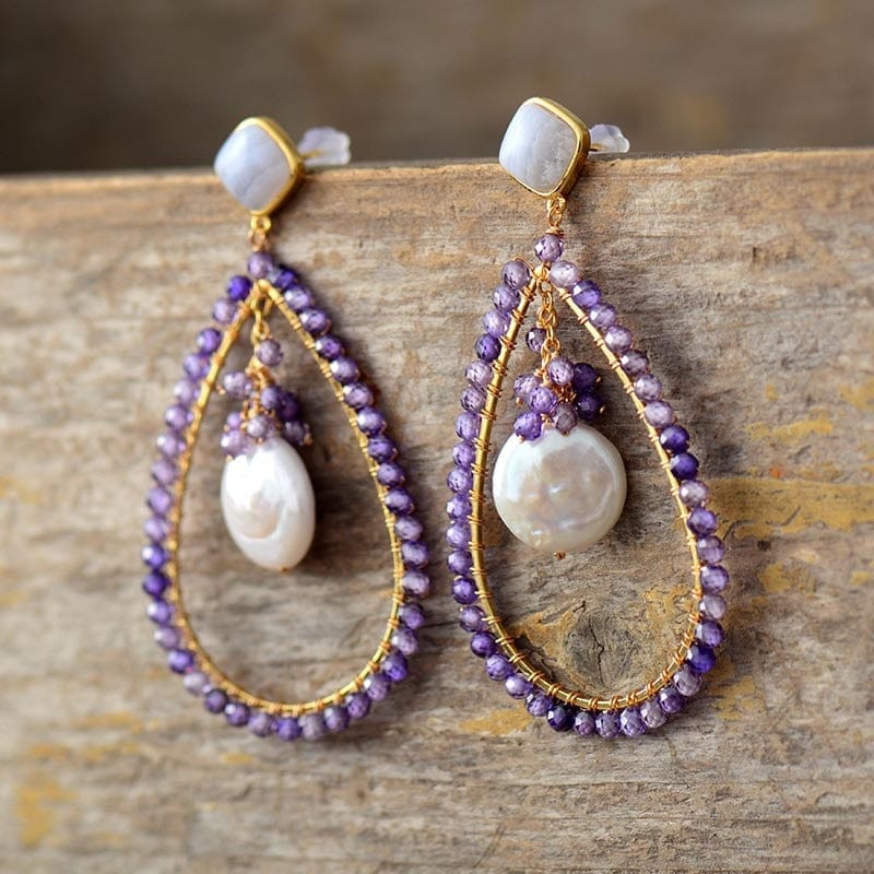 wickedafstore Amazonite & Pearl Drop Earrings