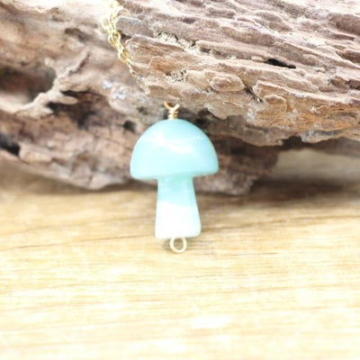 wickedafstore Amazonite Tiny Mushroom Crystal Chain Necklace