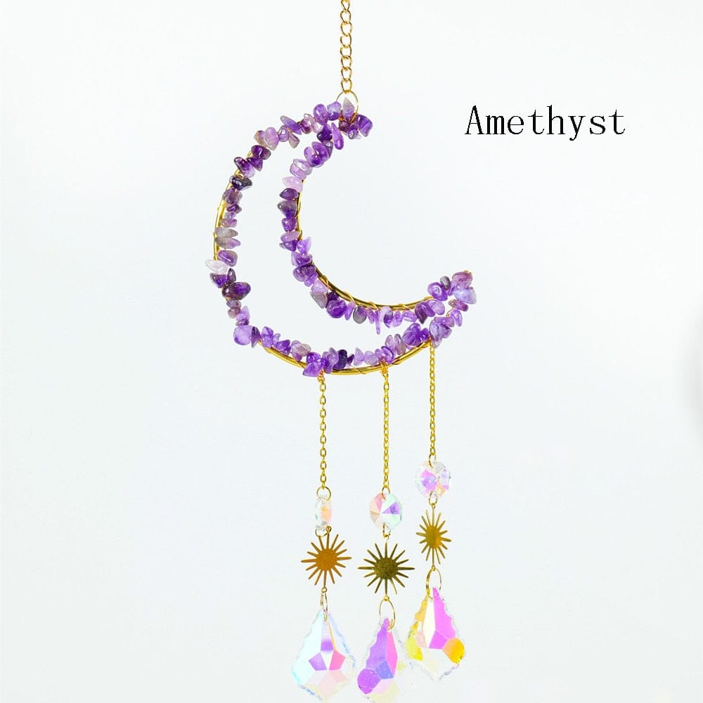 wickedafstore Amethyst Natural Crystal Moon-Shaped Suncatcher