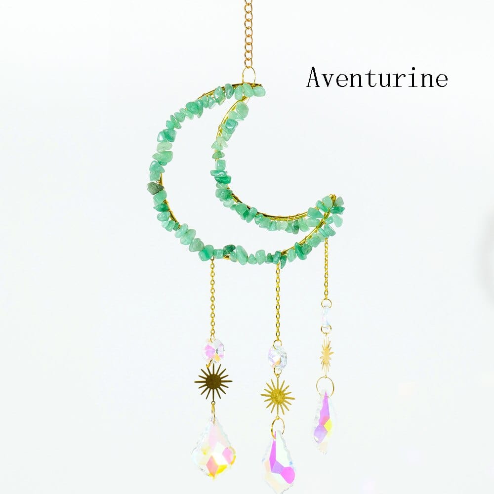 wickedafstore Aventurine Natural Crystal Moon-Shaped Suncatcher