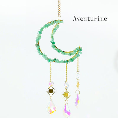 wickedafstore Aventurine Natural Crystal Moon-Shaped Suncatcher