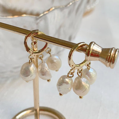 wickedafstore Baroque Pearl Natural Crystal Tassel Earrings