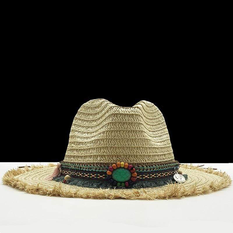wickedafstore Beige Bohemian Panama Straw Hat